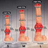 A detailed look at a 14-inch gradient PVC pleasure accessory, emphasizing its smooth finish, knot structure, and stable construction