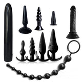 10 pack silicone anal training kit with black butt plugs and bead accessories