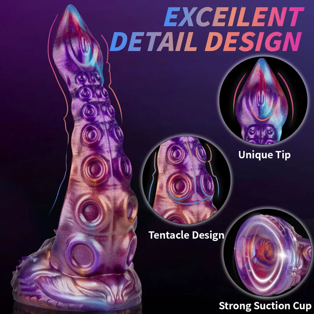 8 inch silicone tentacle dildo with octopus-inspired texture and multicolor finish