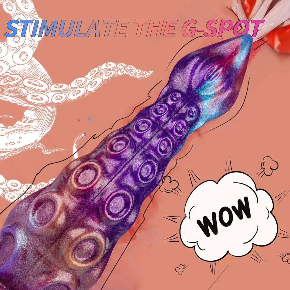 Octopus-style tentacle dildo with raised suction cup details and mixed color design