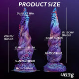 Fantasy tentacle dildo with purple and pink gradient and textured surface details