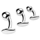 A 5-inch smooth stainless steel butt plug showing its ergonomic curved stem and flared base