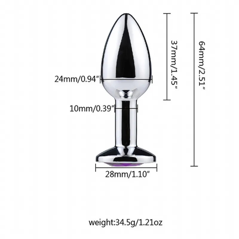A professional studio photo of premium jeweled metal anal stoppers in three vibrant crystal colors