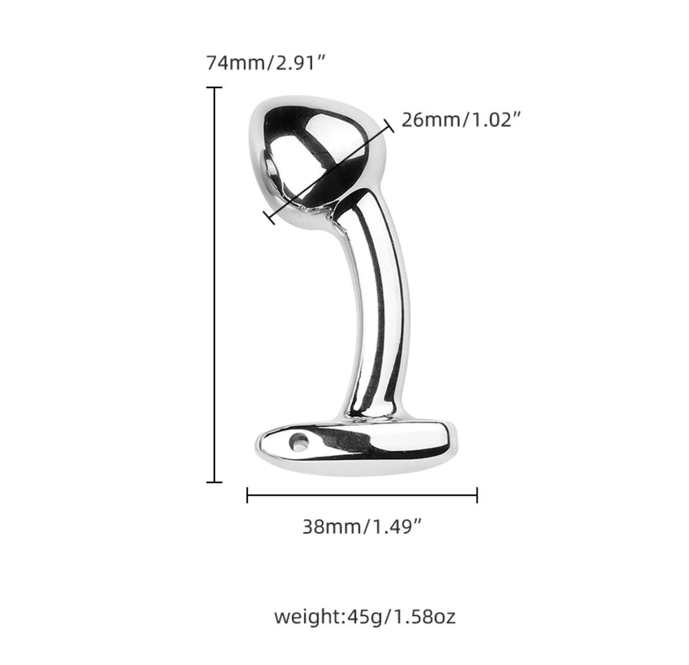 Ergonomically curved stainless steel prostate stimulators available in small, medium, and large