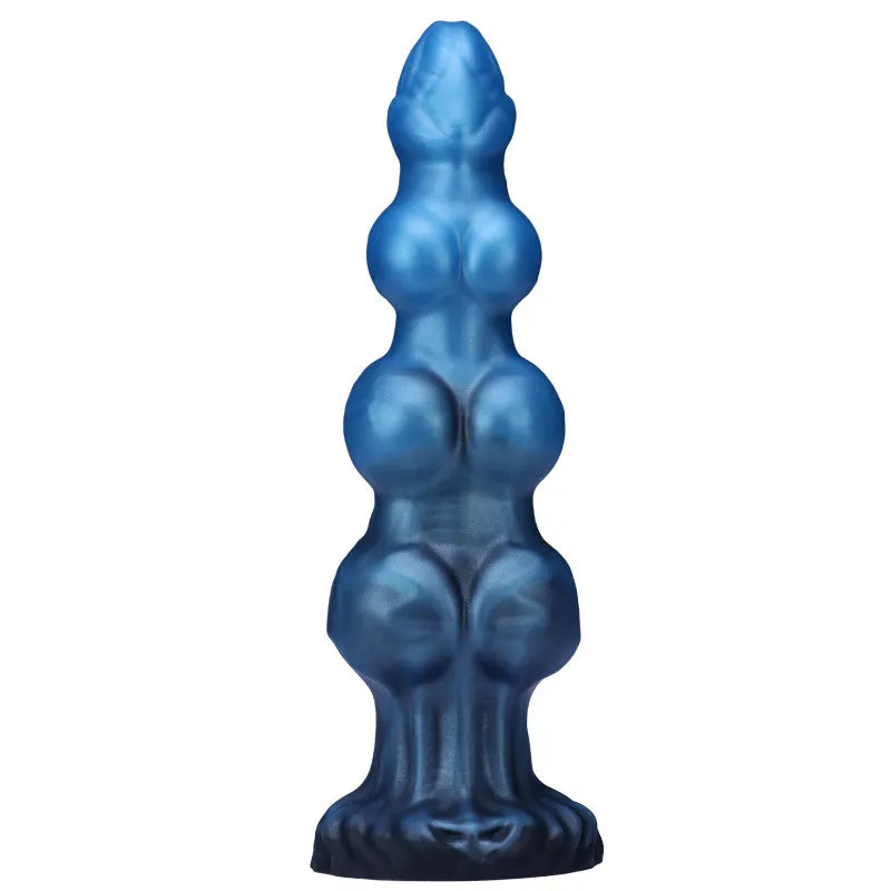 10 inch blue progressive knot silicone dog dildo with a dark sculpted base