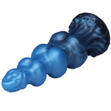 Blue silicone dog dildo with progressive knots and a dark fantasy base