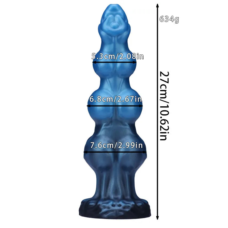 Blue knot dildo with a tapered tip and sturdy dark base
