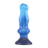 Translucent blue 10-inch dual density silicone wolf dildo with a double-headed design and dark base