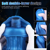Animal-inspired blue silicone dildo with a textured canine knot and a firm, dark suction base
