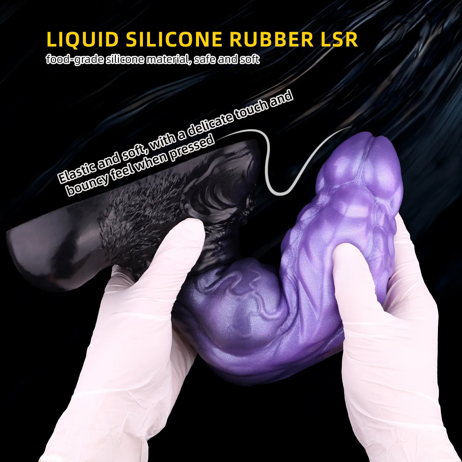 An 10-inch flexible body-safe silicone adult product with a dual-layer density core for a realistic yet firm feel
