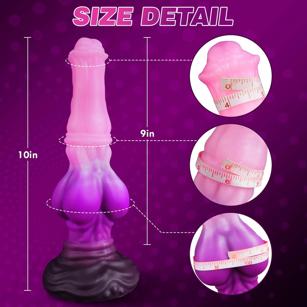 Vibrant purple plump knot midsection of the fantasy silicone dildo designed for a feeling of fullness