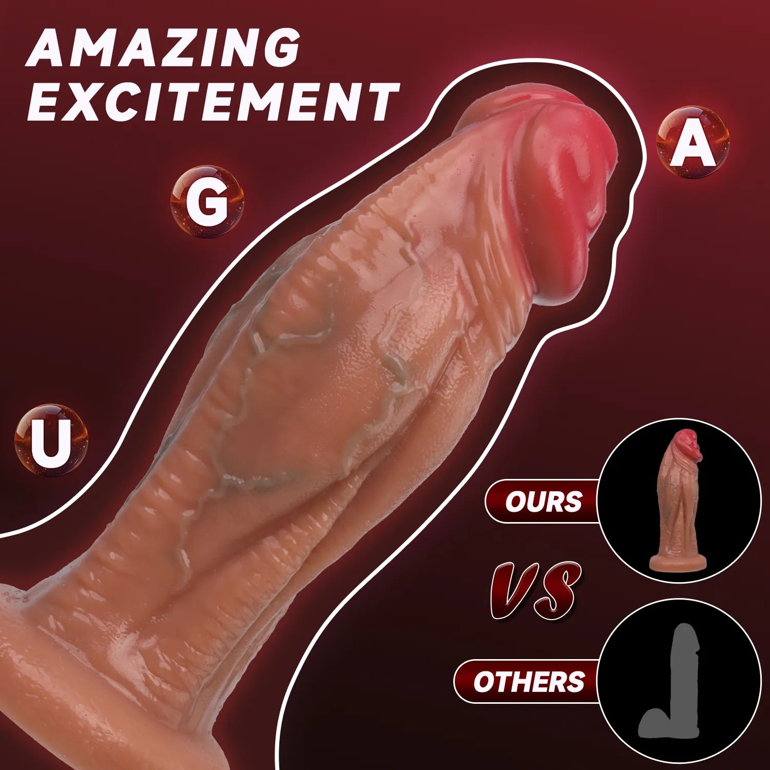 Side profile of the highly veiny realistic dildo showcasing lifelike bluish veins on a flesh-toned shaft