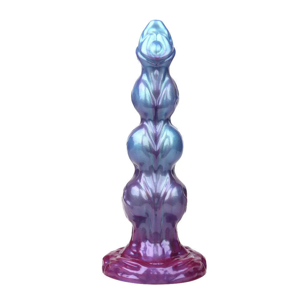 11 inch gem surface multi layered knot silicone dog dildo in blue and purple with a flared base