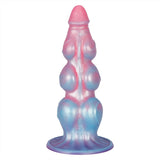 An 11-inch multi-layered silicone dog dildo featuring a vibrant pink and blue gradient marble finish