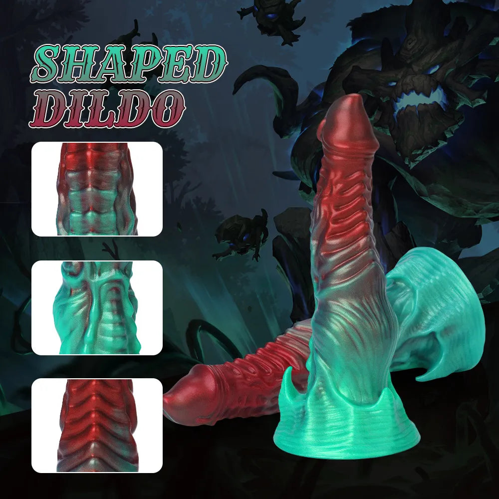 Close-up of a 11-inch Hell Soul themed fantasy phallus showcasing biological segmented textures