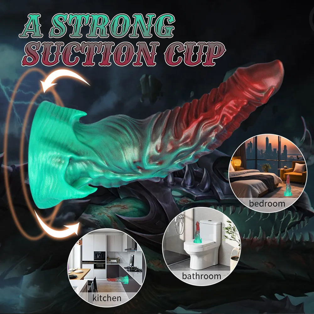 Heavy-textured demonic fantasy toy displaying an organic blend of deep crimson and teal green
