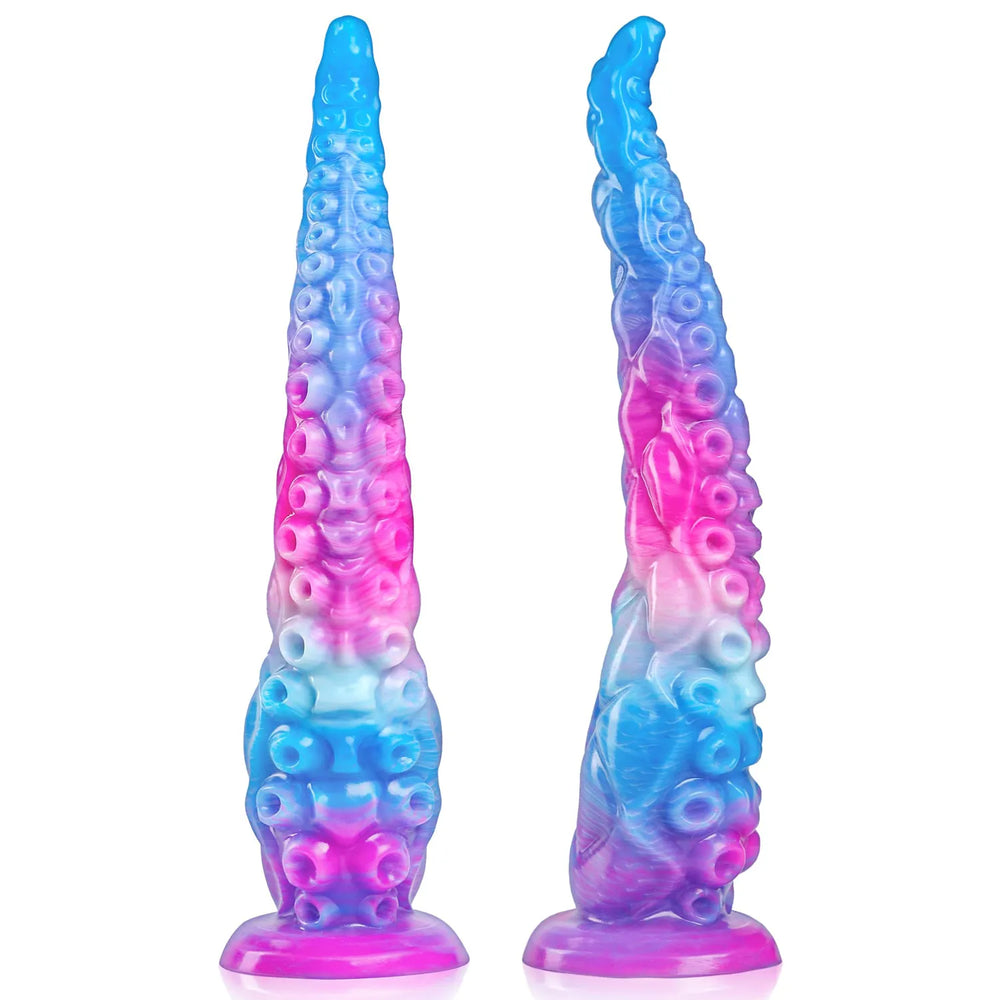 12 inch dream color silicone tentacle dildo with blue and pink gradient and raised texture