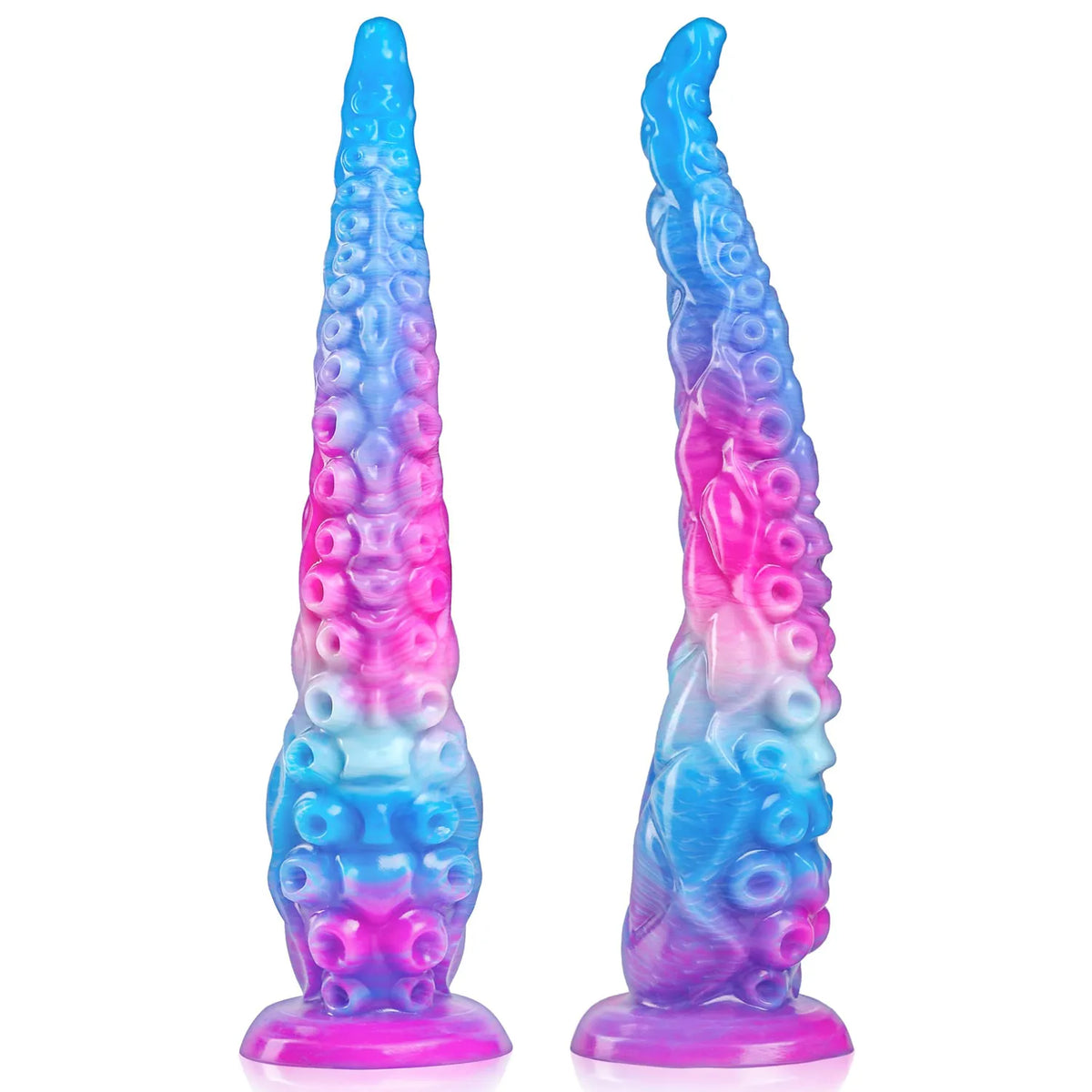 12 inch dream color silicone tentacle dildo with blue and pink gradient and raised texture
