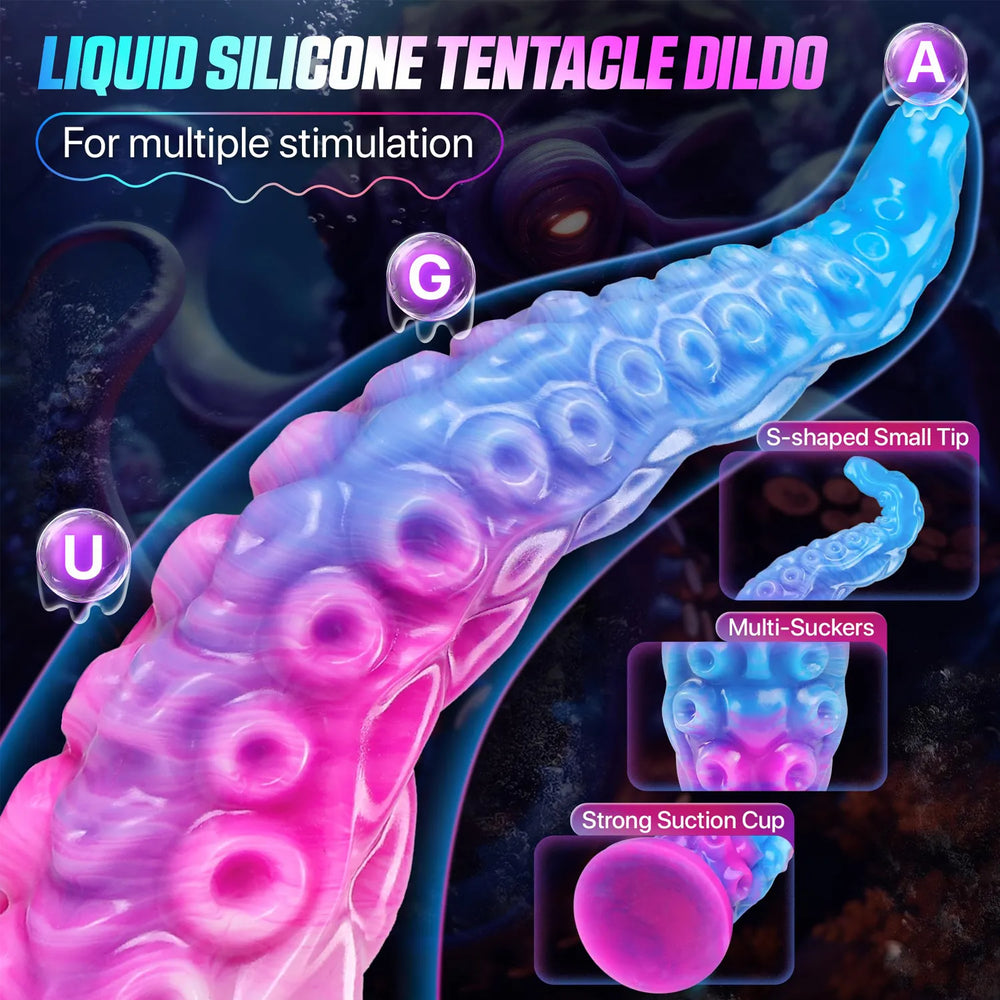 12 inch silicone tentacle dildo with dream color gradient and suction cup details