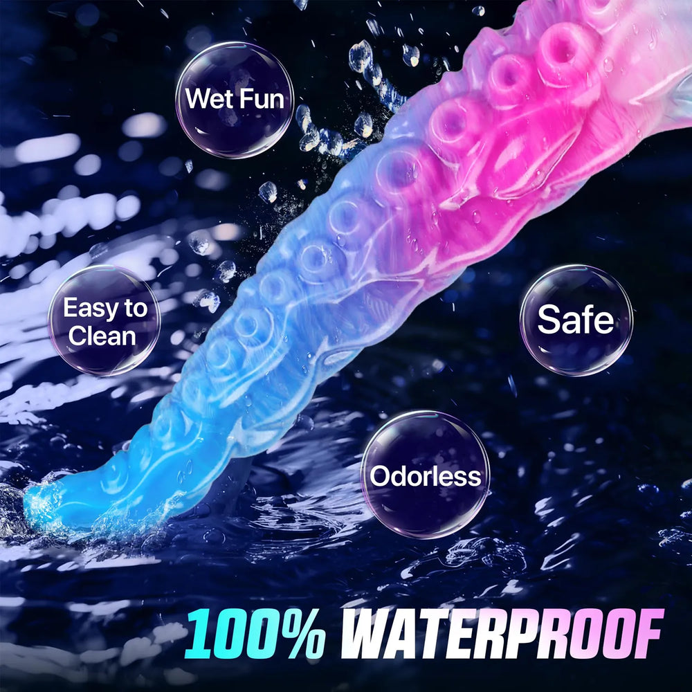 Dream color tentacle dildo with translucent blue and pink silicone finish