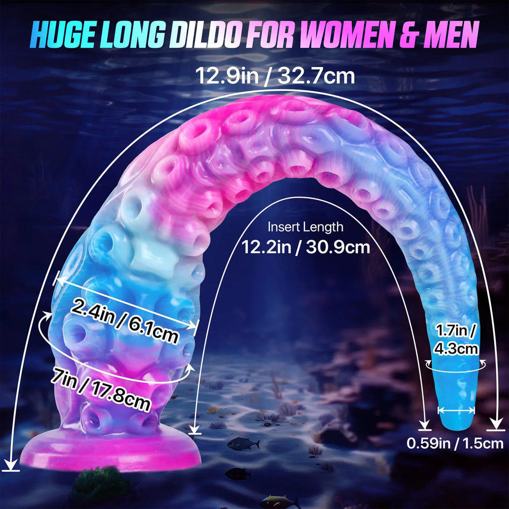 Silicone tentacle dildo with raised spine texture and pink suction cup base