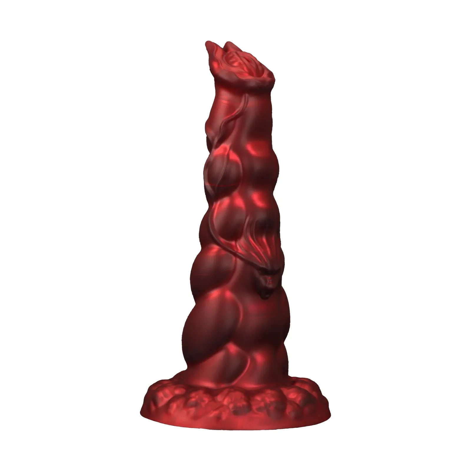 12-inch deep red silicone dragon-themed dildo with multiple bulbous sections