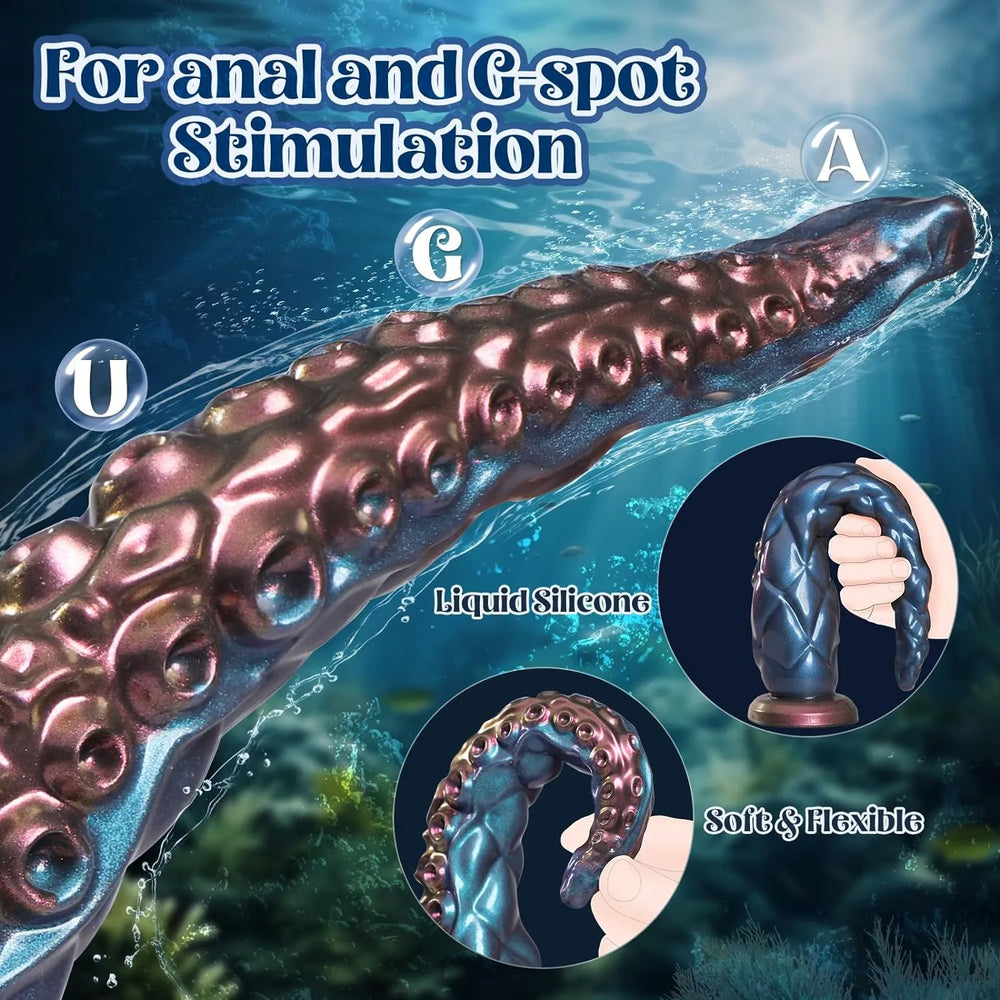 12 inch silicone tentacle dildo with raised suction cup details and sculpted ridges