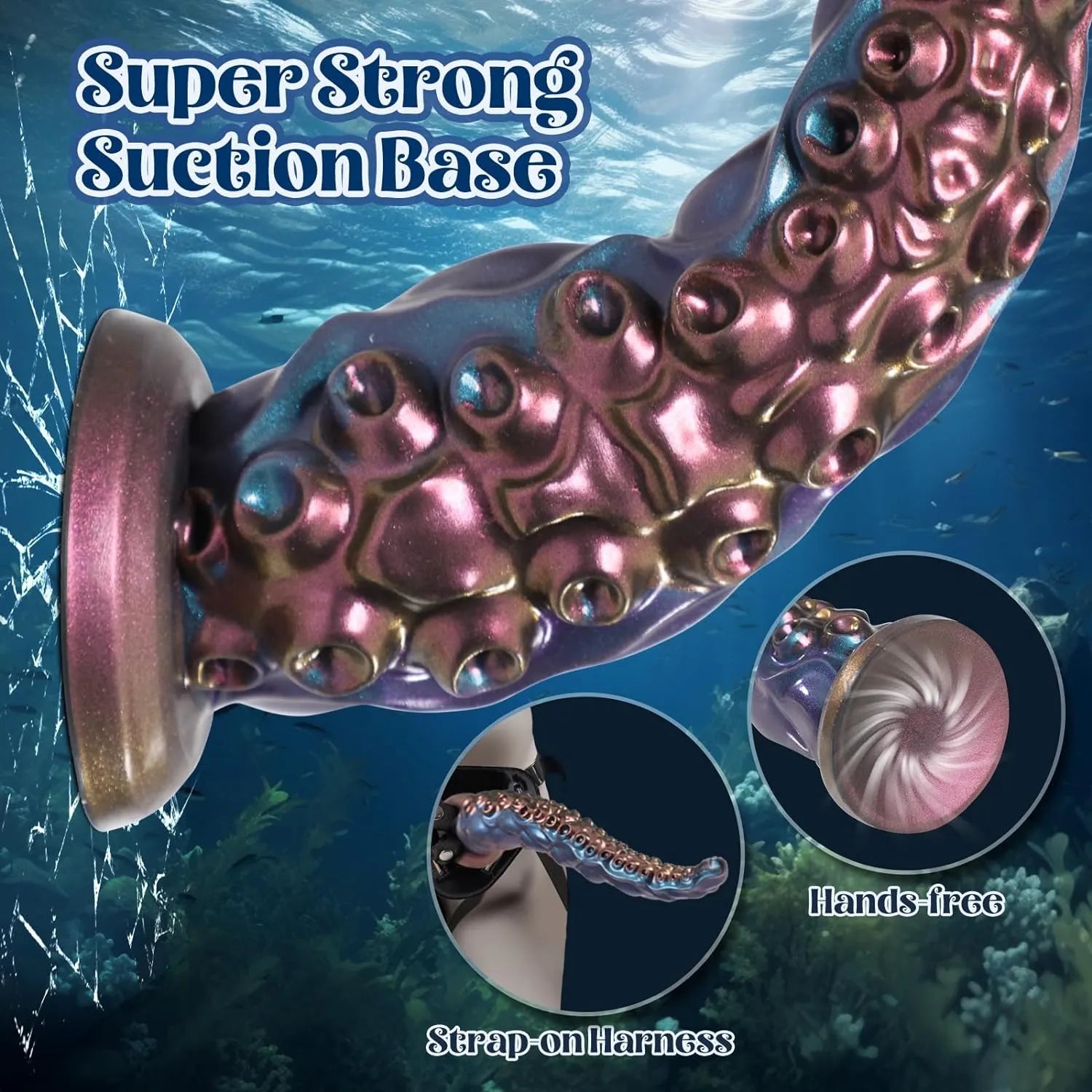 12 inch fantasy tentacle dildo with ridged silicone texture and metallic color finish