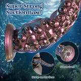 12 inch fantasy tentacle dildo with ridged silicone texture and metallic color finish