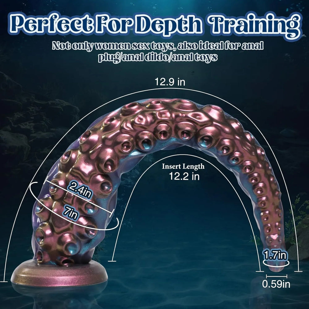 Ridged silicone tentacle dildo displayed from two angles with detailed raised texture