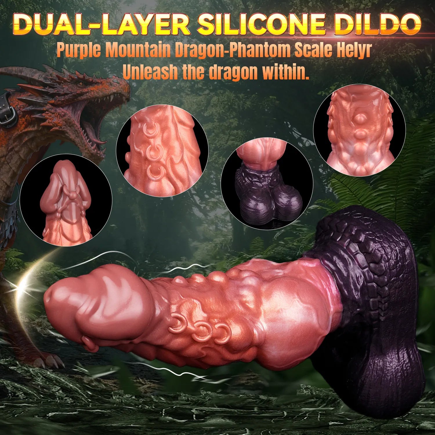 Fantasy mythical beast adult toy with detailed dragon scale textures and a prominent bulbous knot