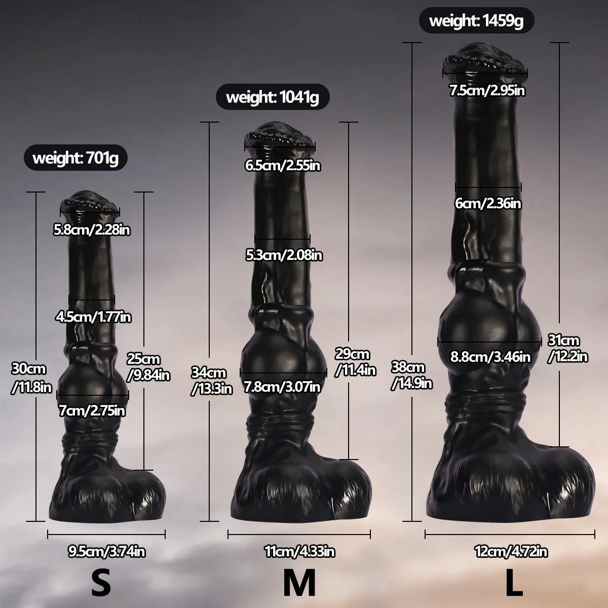 A detailed look at a 14-inch black PVC pleasure accessory, focusing on its consistent color, robust construction, and anatomical features