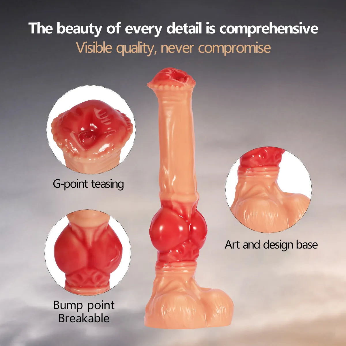 Full-length view of a 14-inch PVC horse-inspired pleasure toy, showcasing detailed anatomical features and a textured base