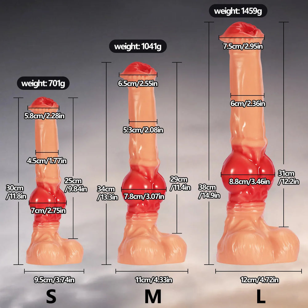 A detailed look at a 14-inch gradient PVC pleasure accessory, emphasizing its smooth finish, knot structure, and stable construction