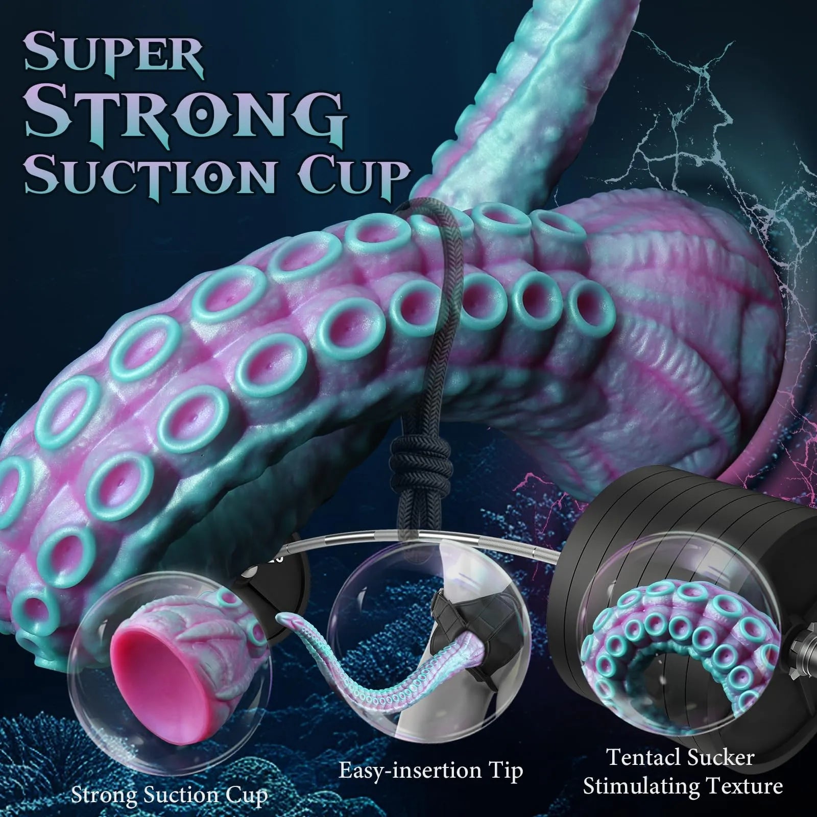 22 inch fantasy tentacle dildo with curved shape and detailed octopus suction cups