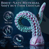 Teal and purple silicone tentacle dildo with realistic octopus-inspired texture