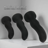 Side profile of three black silicone anal plugs showcasing their ergonomic curve for targeted stimulation
