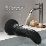 Close-up of the wide flat flared base on the black silicone anal toy ensuring safe and comfortable wear
