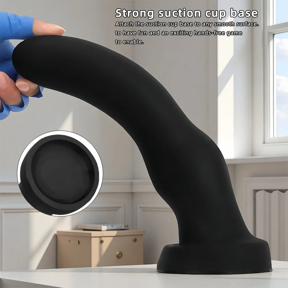 Smooth rounded tip of the curved anal massager engineered for easy and gentle insertion