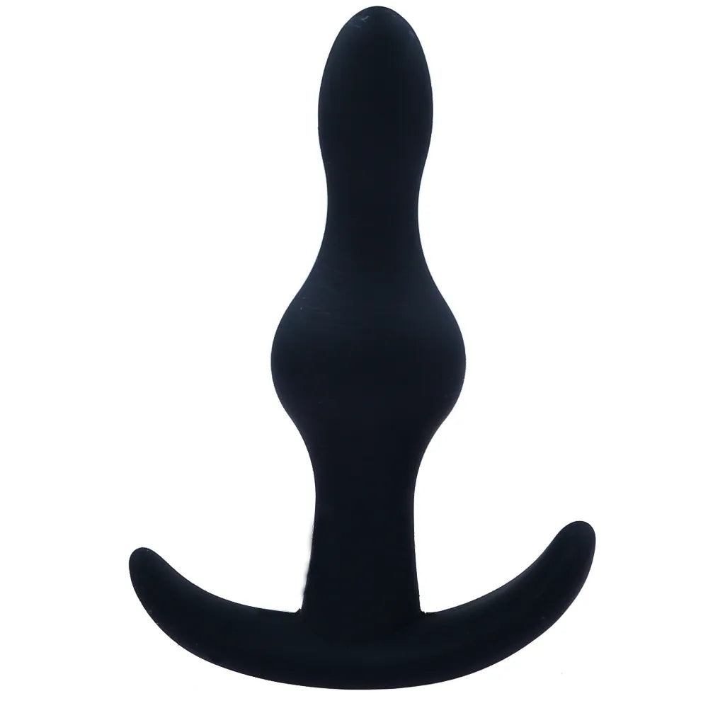 Large curved and multi-beaded silicone anal plug designed for advanced deep stimulation