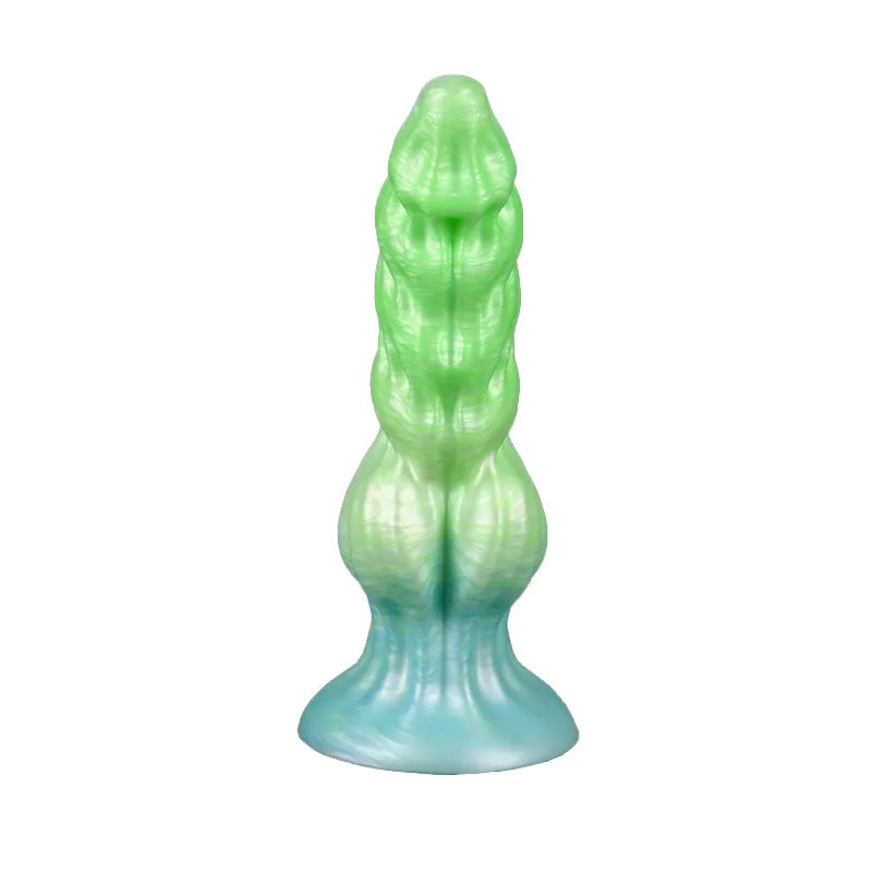 Detailed 6-inch silicone fantasy probe showing color options and dimensional measurements