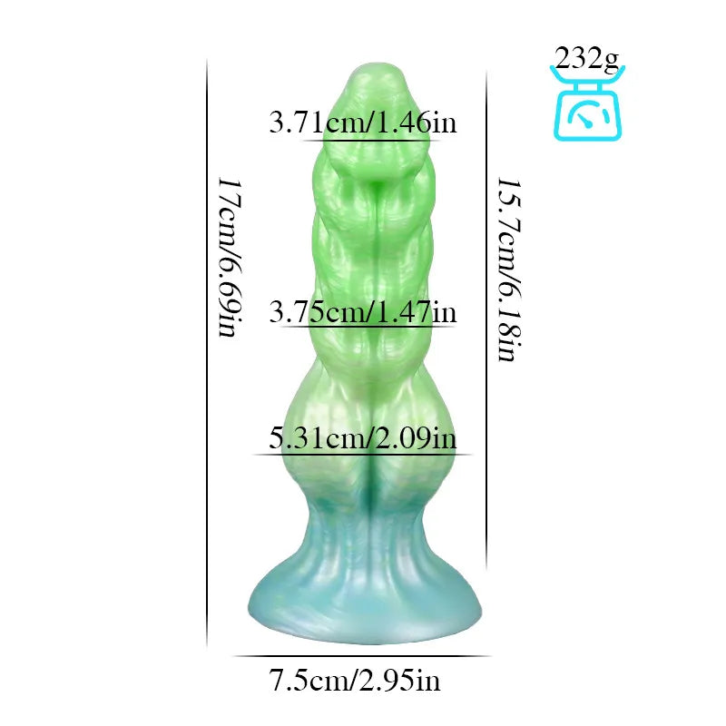 Textured 6-inch silicone fantasy toys available in multiple gradient color combinations