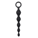 7-inch black silicone beaded butt plug featuring a progressive design and safety pull ring