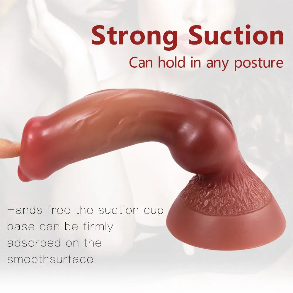 Vertical display of a 7-inch silicone toy, highlighting its smooth, anatomically-inspired surface and sturdy, wide base