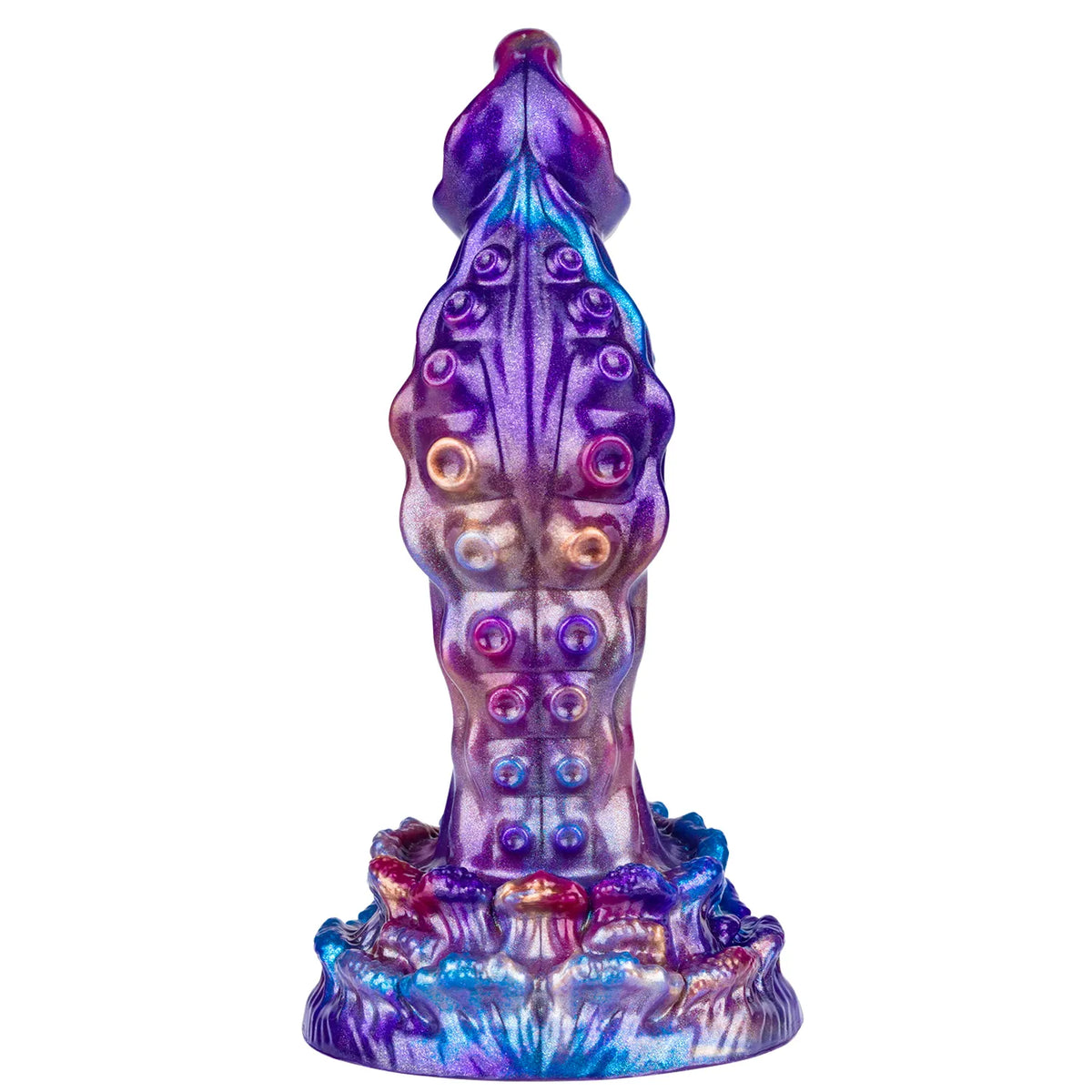 7-inch iridescent purple and blue silicone octopus tentacle dildo with a suction cup base