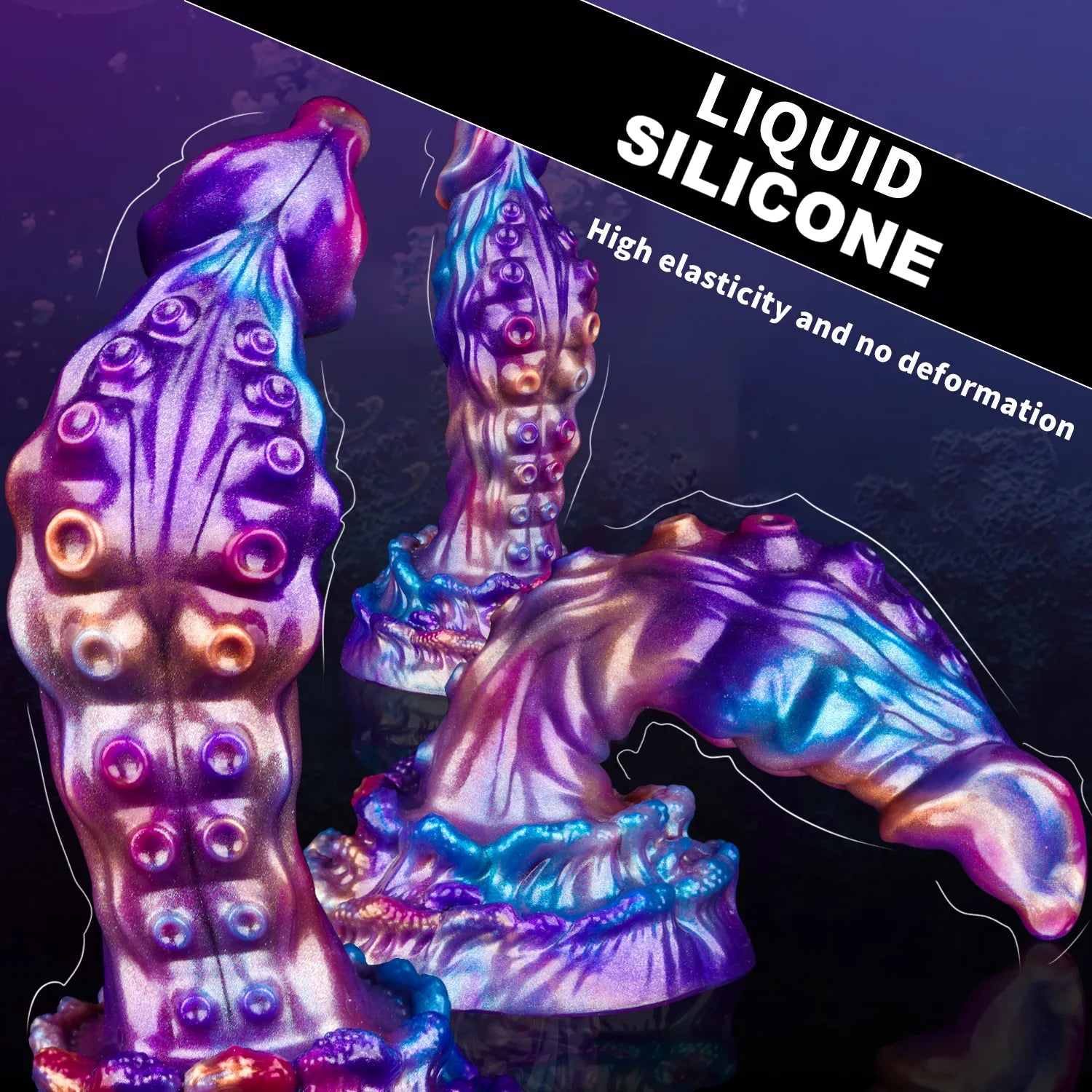 Tapered tip and smooth head design of the 7-inch mixed color tentacle dildo