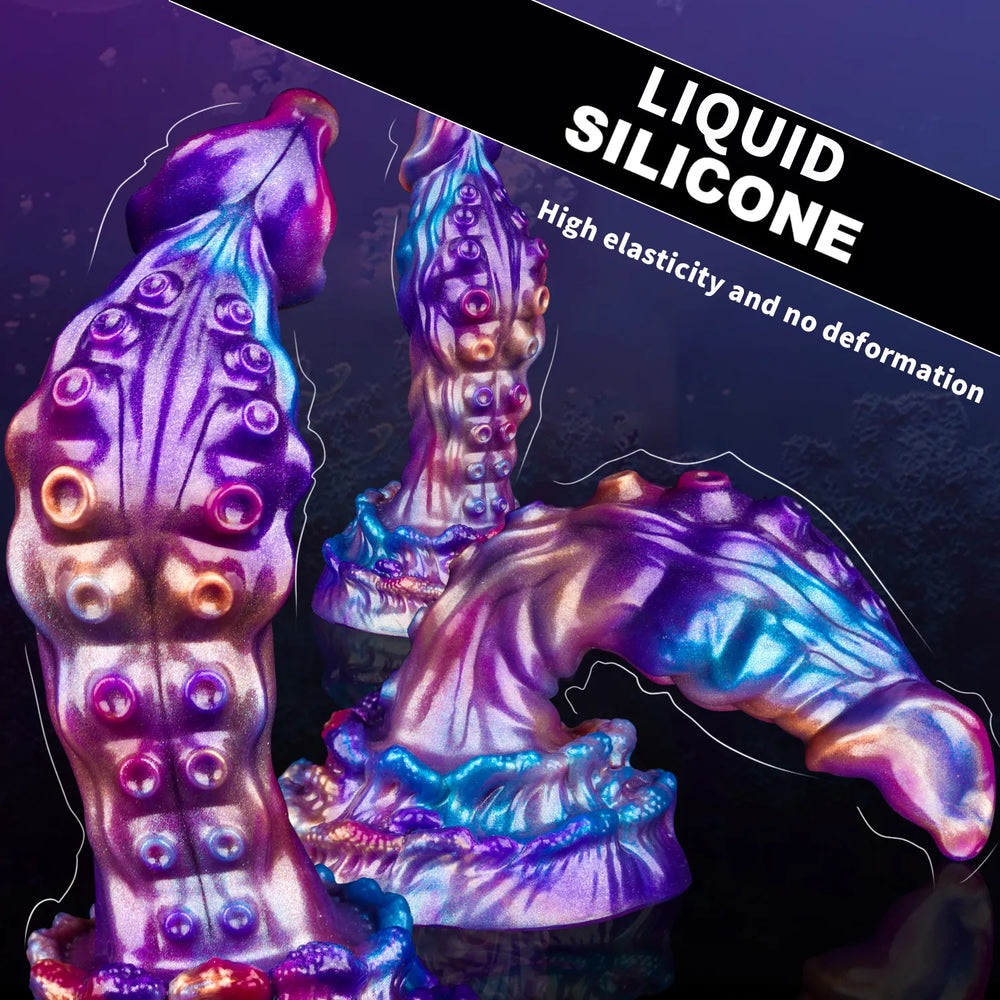Tapered tip and smooth head design of the 7-inch mixed color tentacle dildo