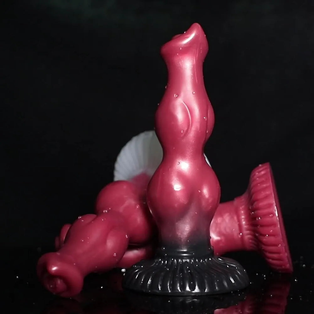 Full-length view of a 7-inch multi-knot silicone pleasure toy, showcasing a smooth, ergonomic design and sturdy base