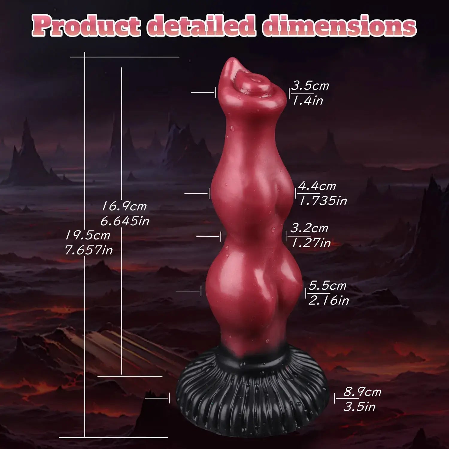 A detailed look at a 7-inch silicone pleasure accessory, emphasizing its smooth surface finish, knot profile, and reliable, wide base