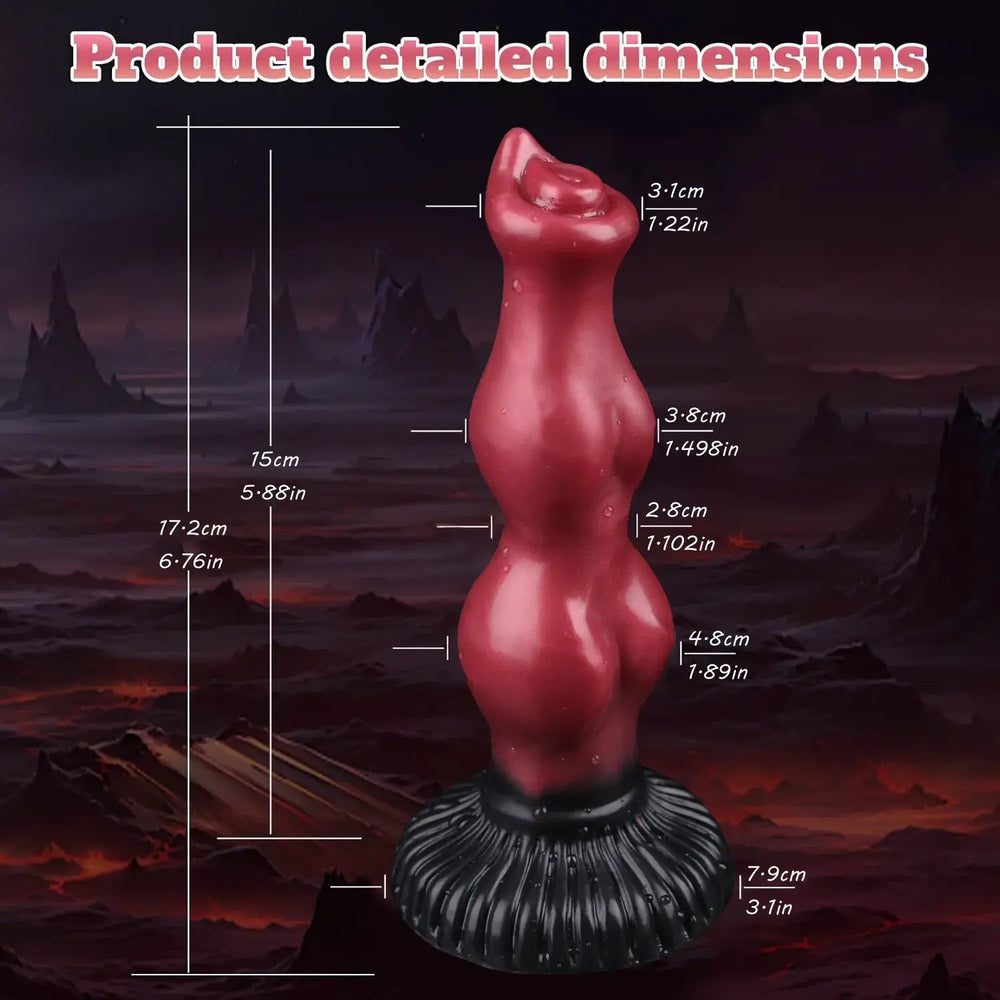 This 7-inch silicone dildo offers a unique dog-inspired aesthetic with multi-knot segments, perfect for those seeking structured stimulation